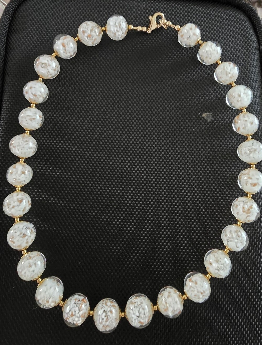 Vintage Murano Glass Bead Necklace with Gold Flakes